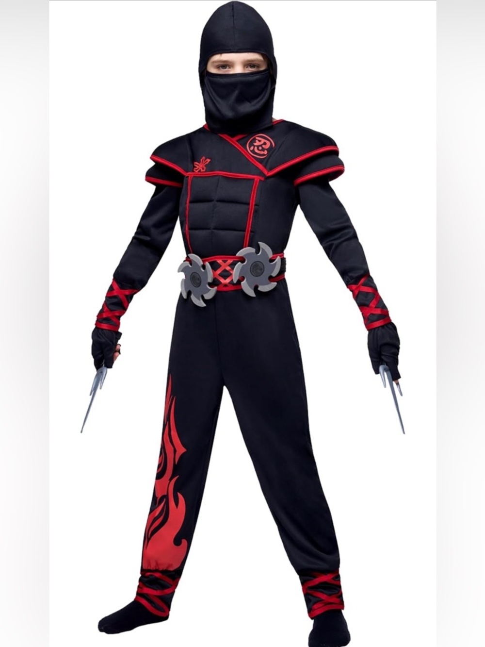 Spooktacular Creations Kids Ninja Costume Small Black Red Hooded Warrior
